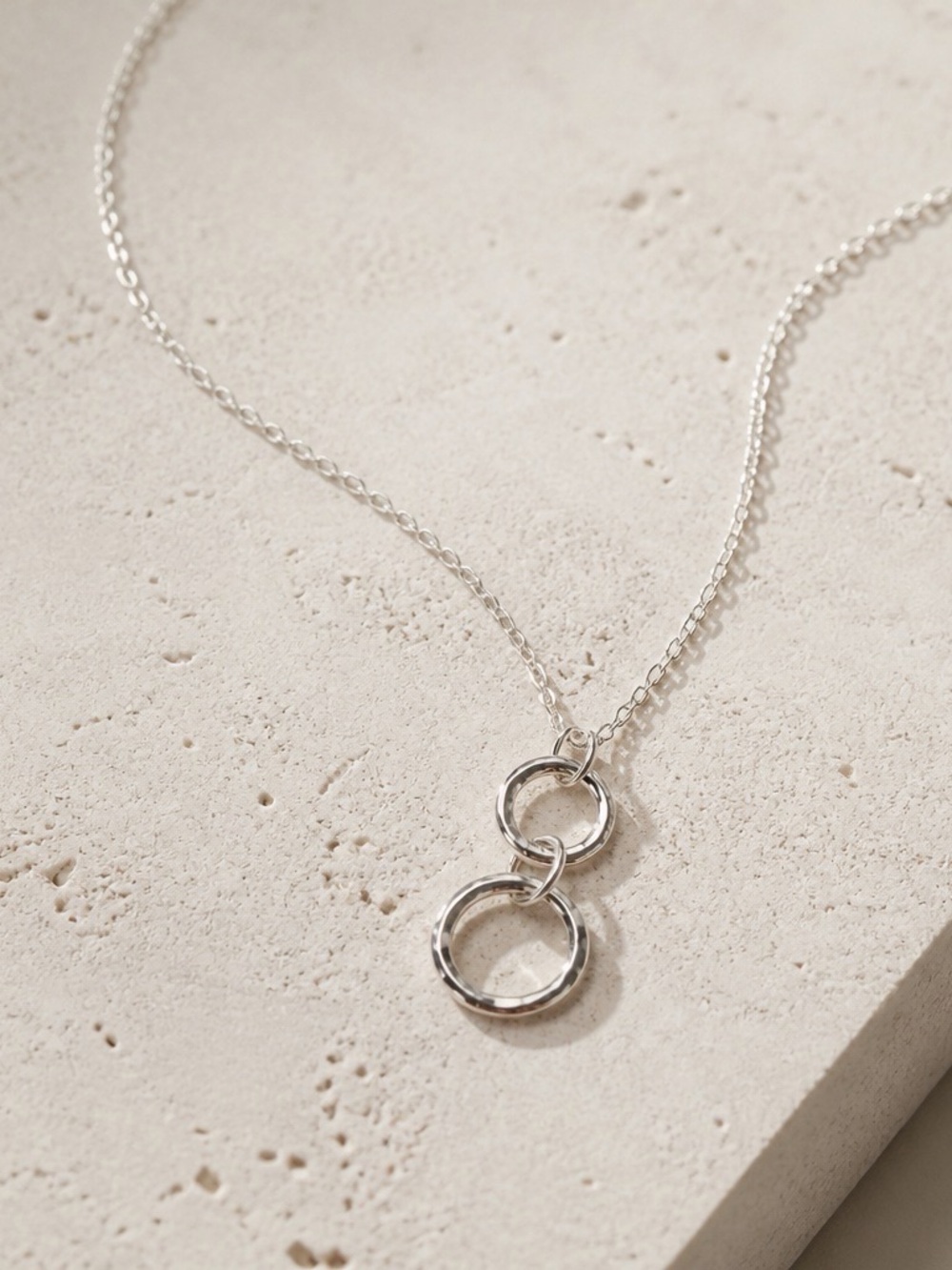 Silver Three Ring Pendant Necklace - Connecting Minimalist Women Jewelry